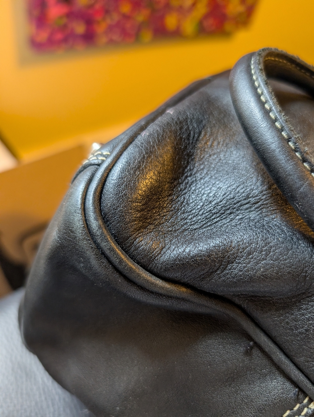Vintage Y2K Roots Canada Black Leather Aries Zodiac Bowling bag - White Ram - Picture 11 of 14